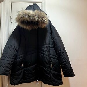 Below Zero by Rothschild Black Hooded Plus Size Jacket with Faux Fur Trim